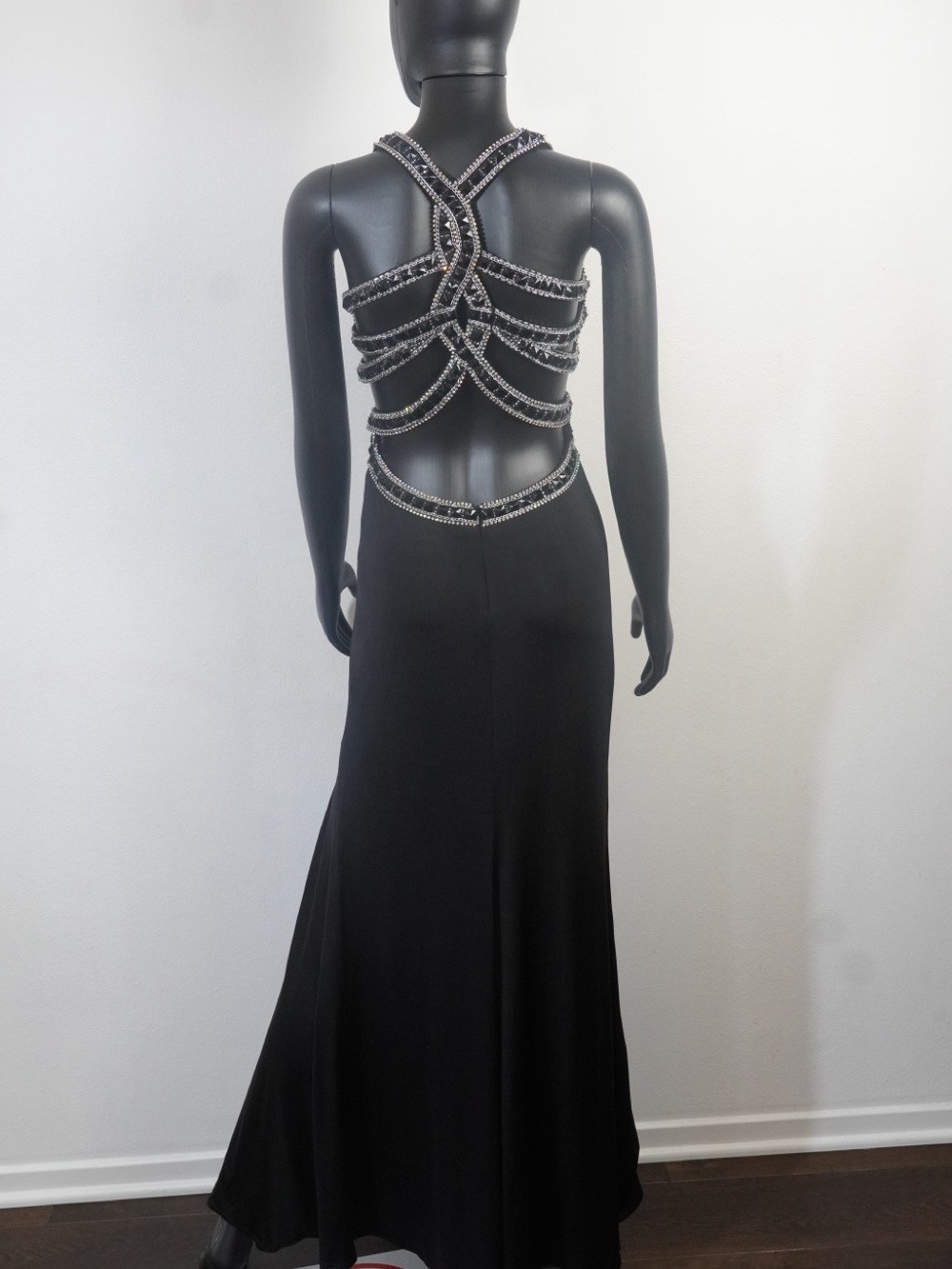 Tony Bowls Paris Black Crystal Backless Gown 4
